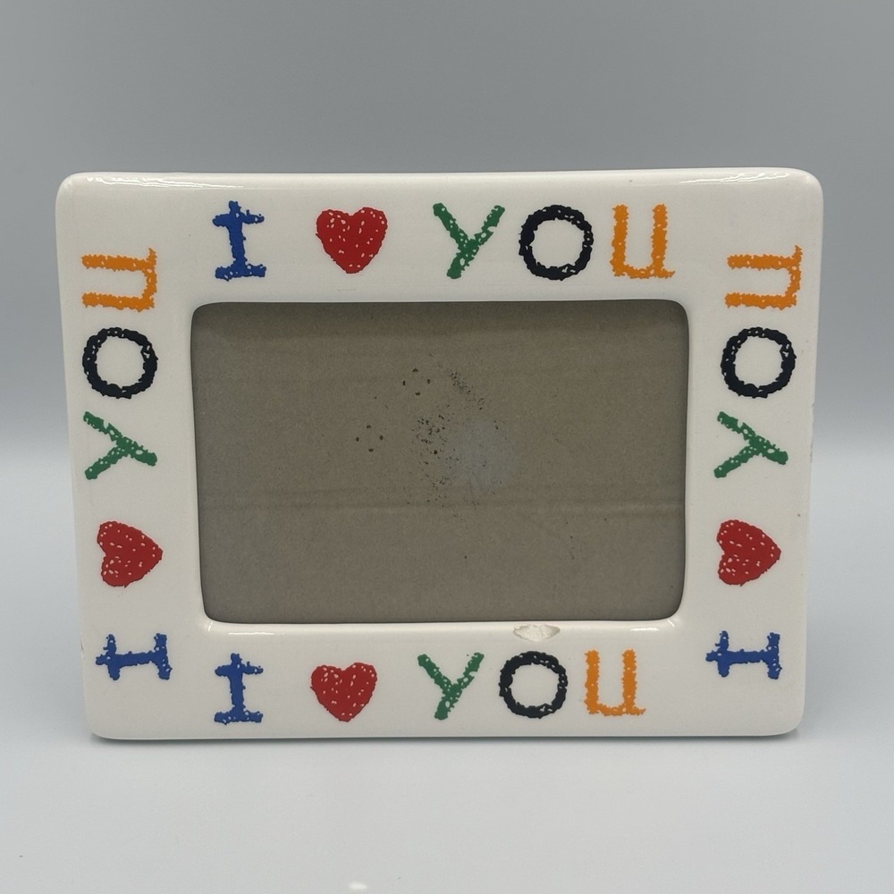 Vintage I Love You White Ceramic Picture Frame Primary Colors 7 x 5.5